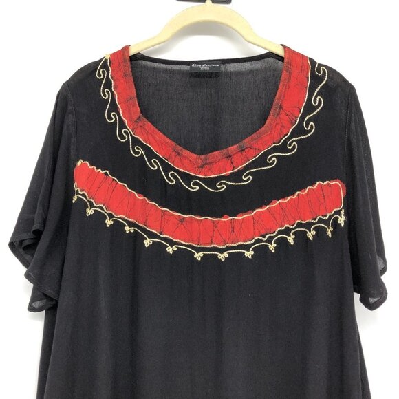 Shiva Fashions Rayon Black & Red High Low Hindi-style Tunic Blouse OS - Picture 4 of 15